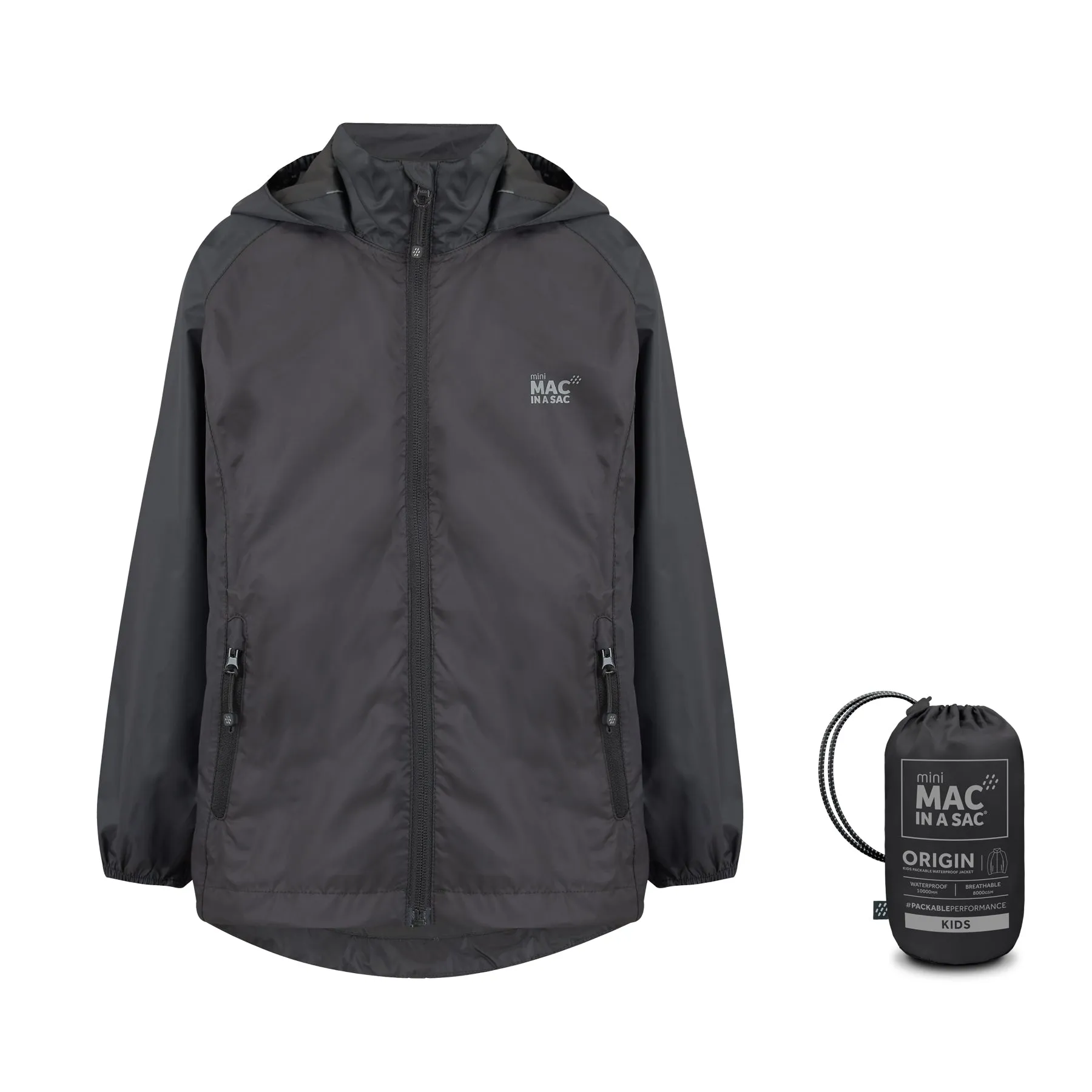 Origin Mini Packable Waterproof Kids Jacket - Black