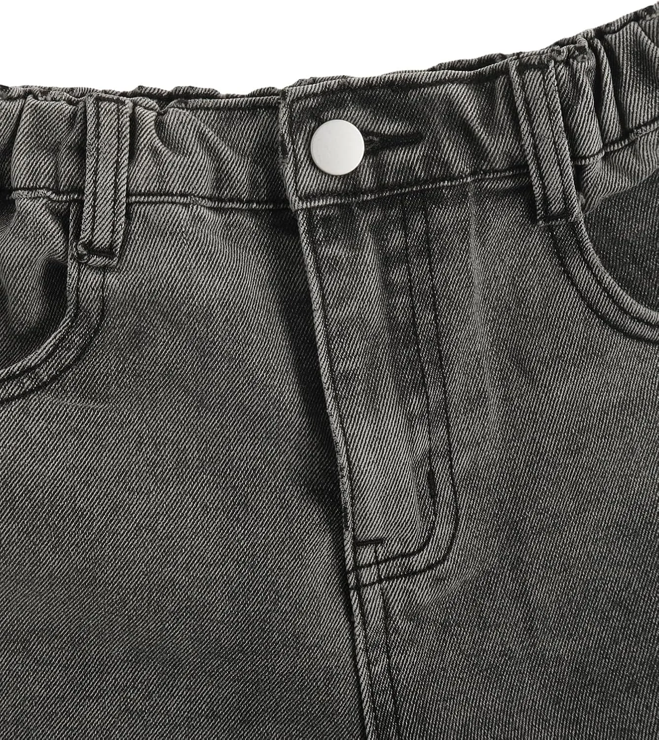 OYOANGLE Girl's Elastic Waist Flared Leg Denim Pants Raw Trim Bell Bottom Jeans with Pockets