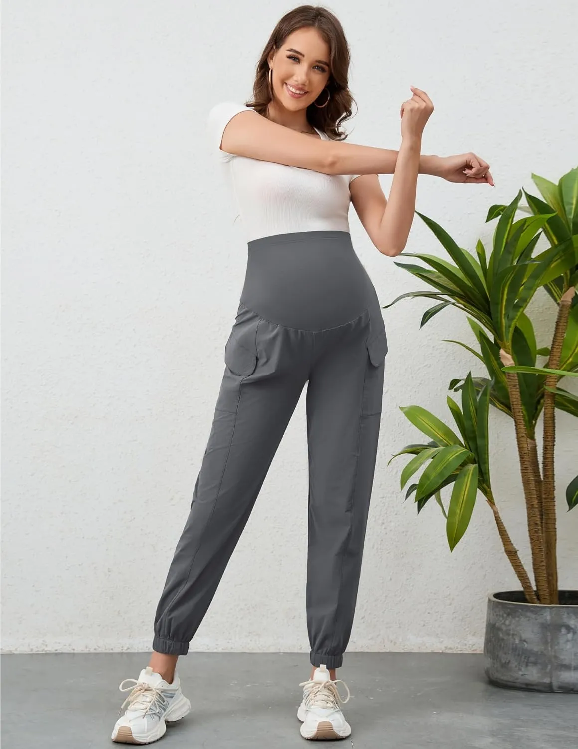 PACBREEZE Women's Maternity Cargo Joggers Quick-Dry Hiking Pants Active Outdoor Casual Pregnancy Sweatpants