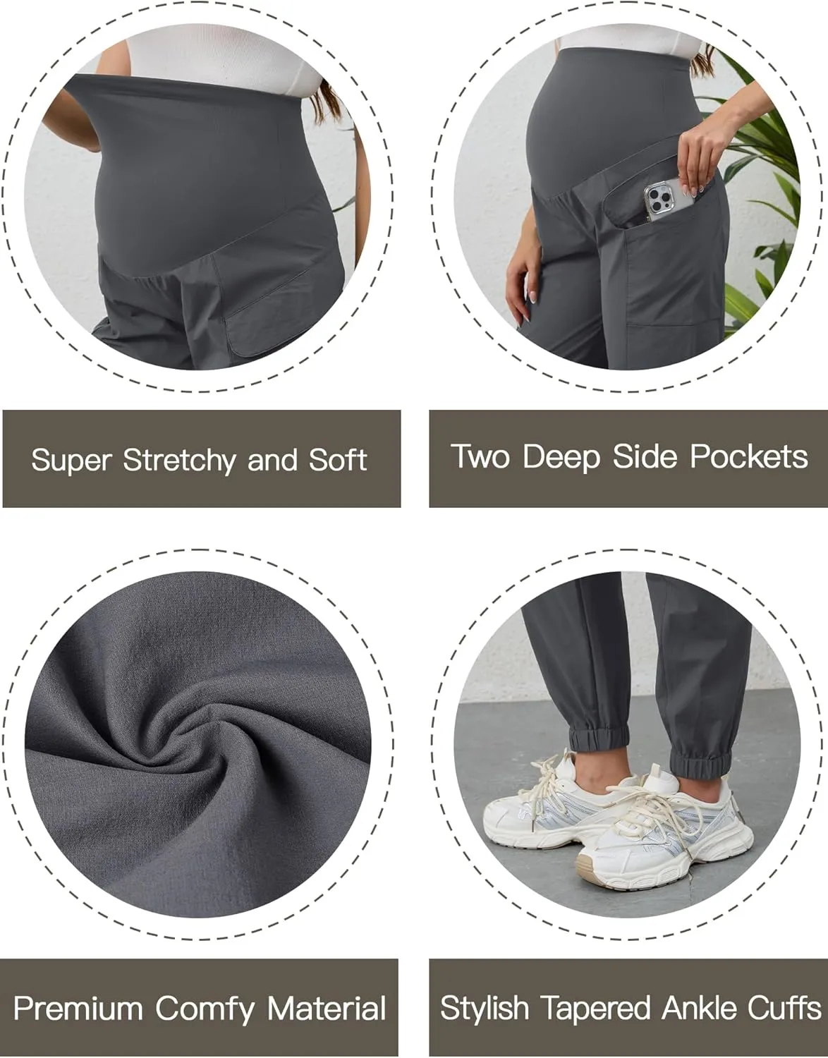 PACBREEZE Women's Maternity Cargo Joggers Quick-Dry Hiking Pants Active Outdoor Casual Pregnancy Sweatpants