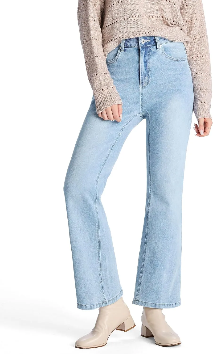 Petite Women's 24"/26"/28"/30" Stretch Flare Jeans High Waisted Curvy Bootcut Denim Pants