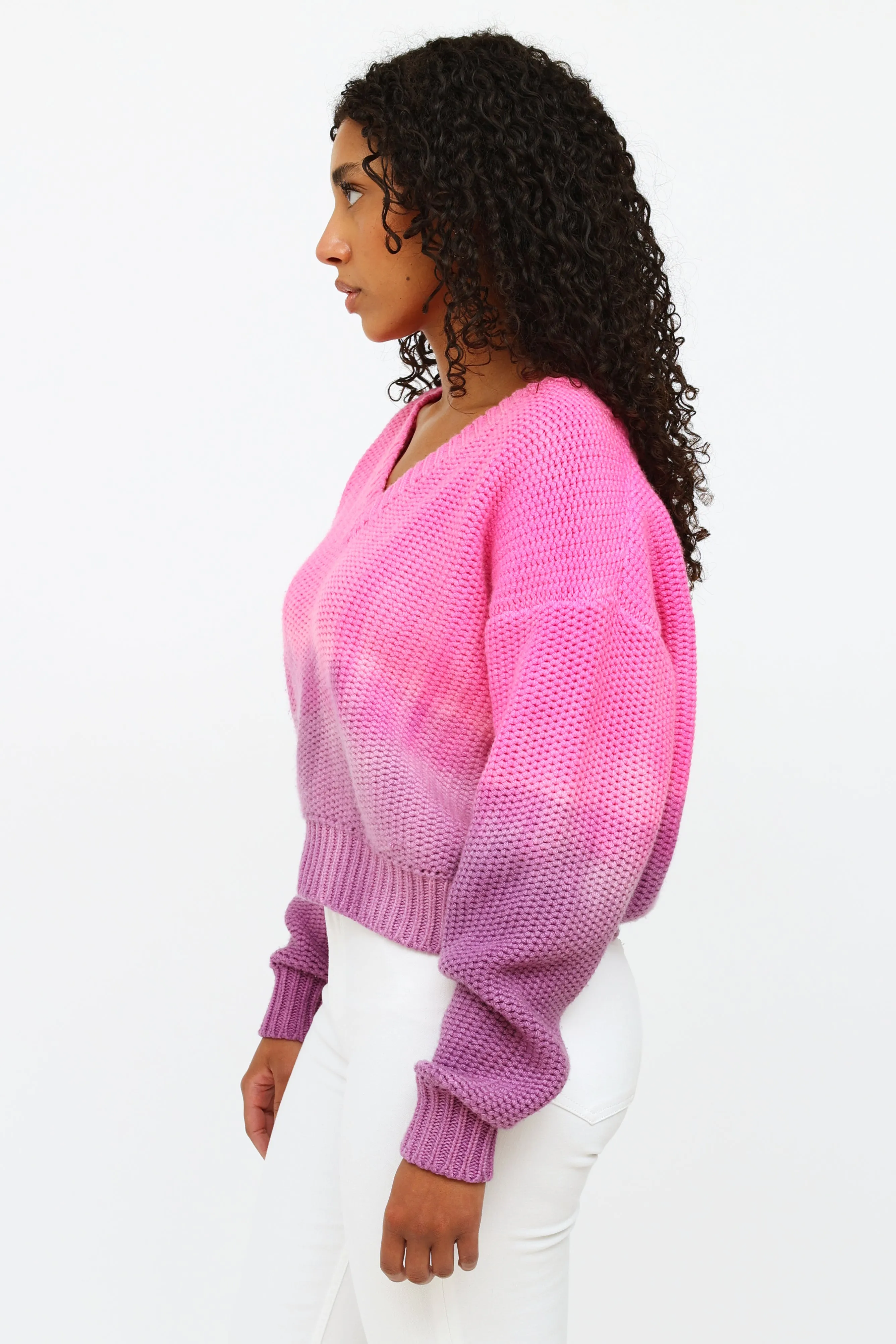 Pink and Purple Ombre Cashmere Knit Sweater