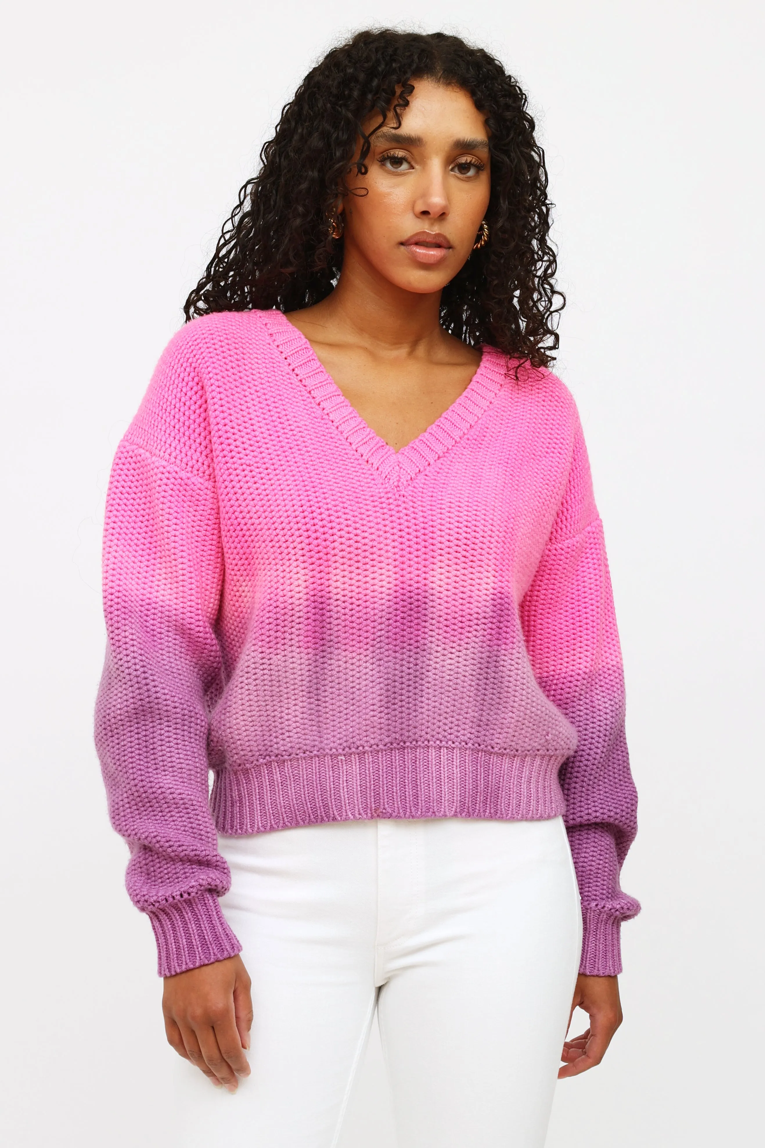 Pink and Purple Ombre Cashmere Knit Sweater