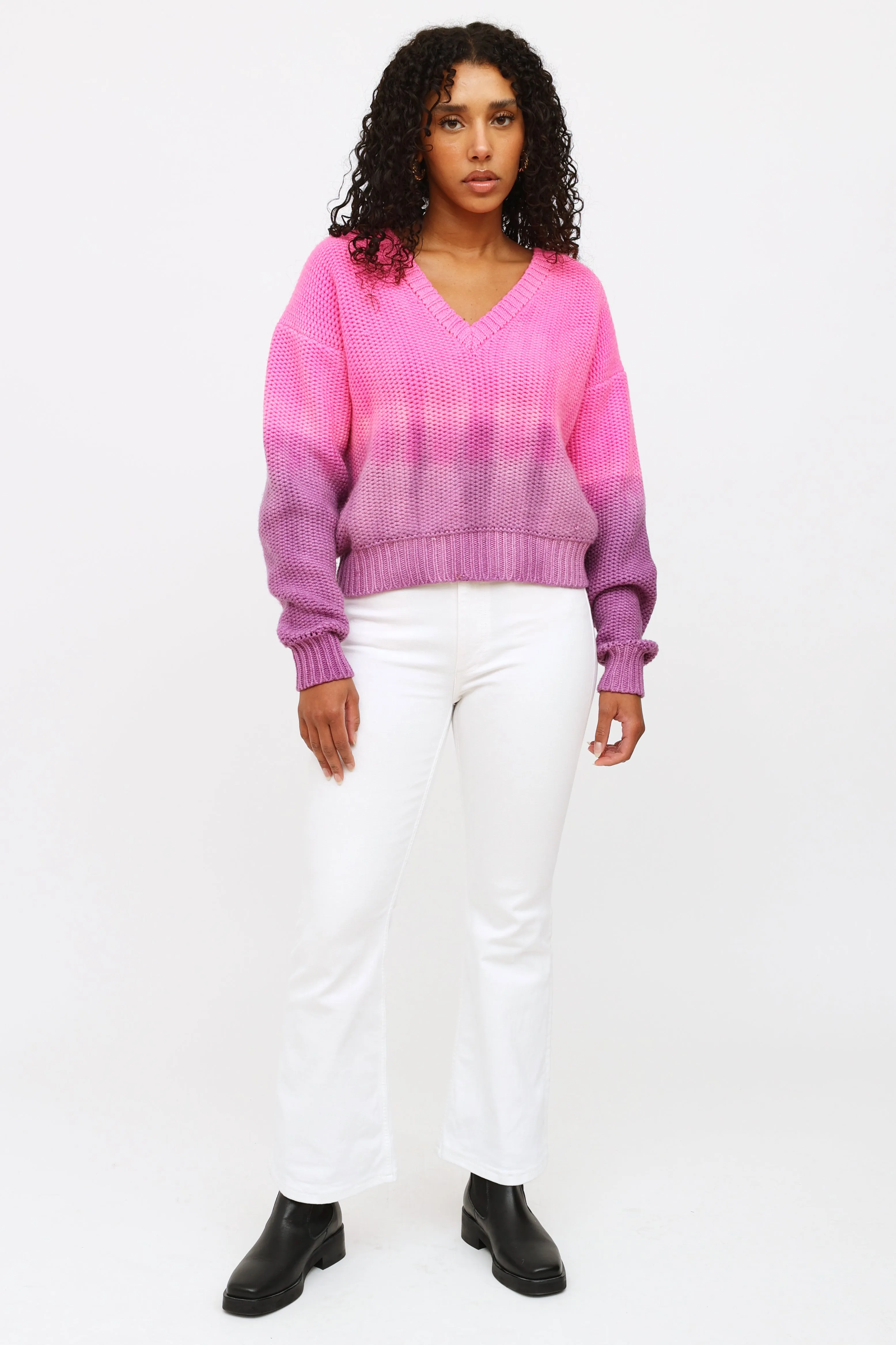 Pink and Purple Ombre Cashmere Knit Sweater