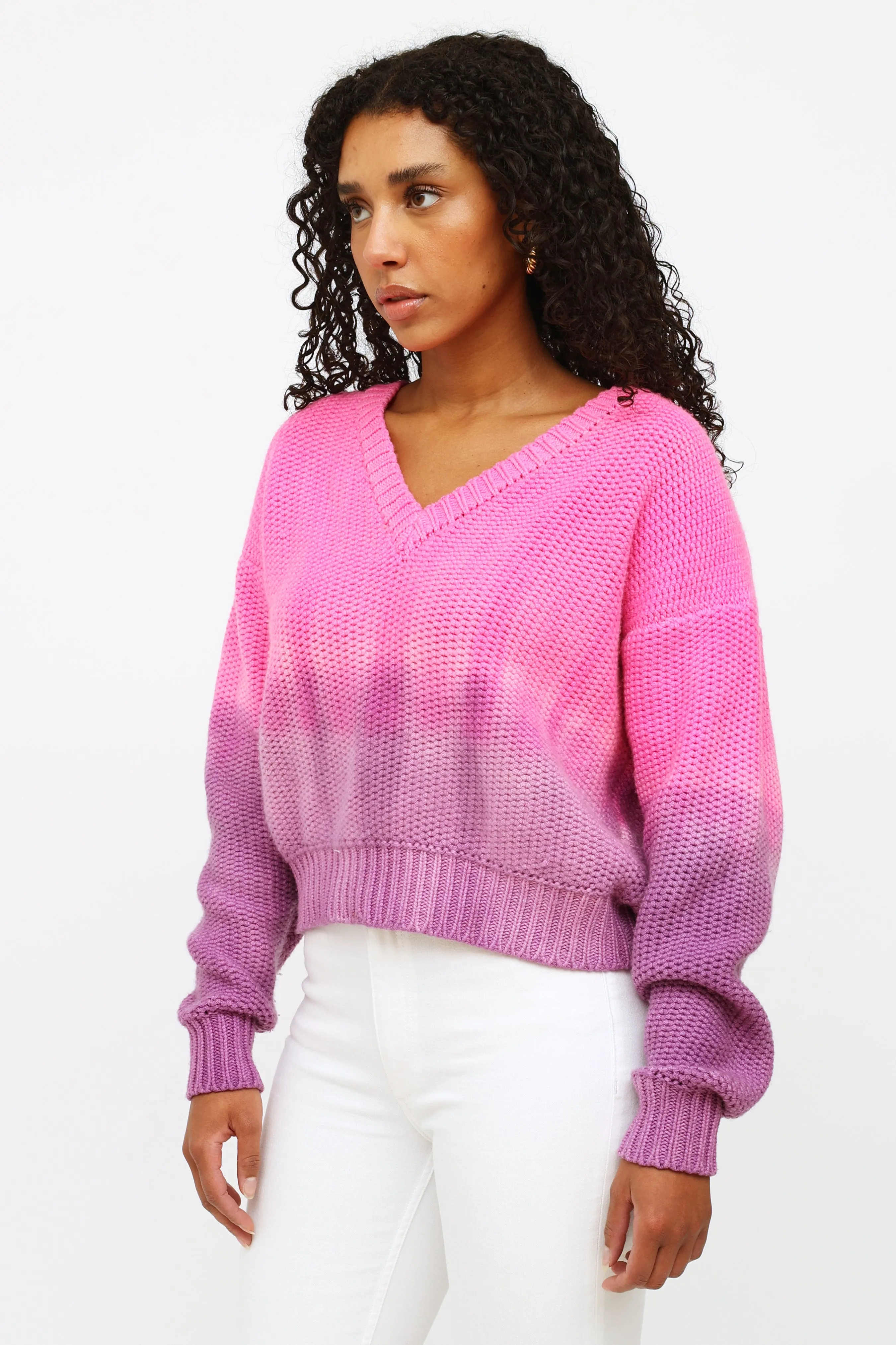 Pink and Purple Ombre Cashmere Knit Sweater