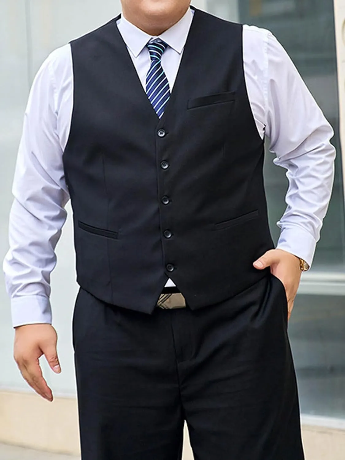 Plus Size Mens Suits 3 Pieces Set for Father Big Belly Blazer Vest Pants