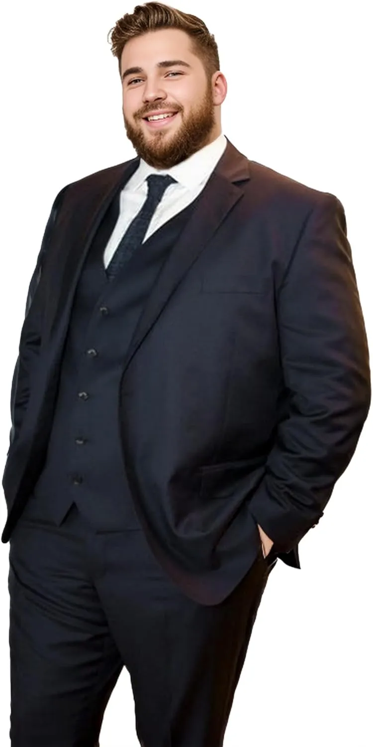Plus Size Mens Suits 3 Pieces Set for Father Big Belly Blazer Vest Pants
