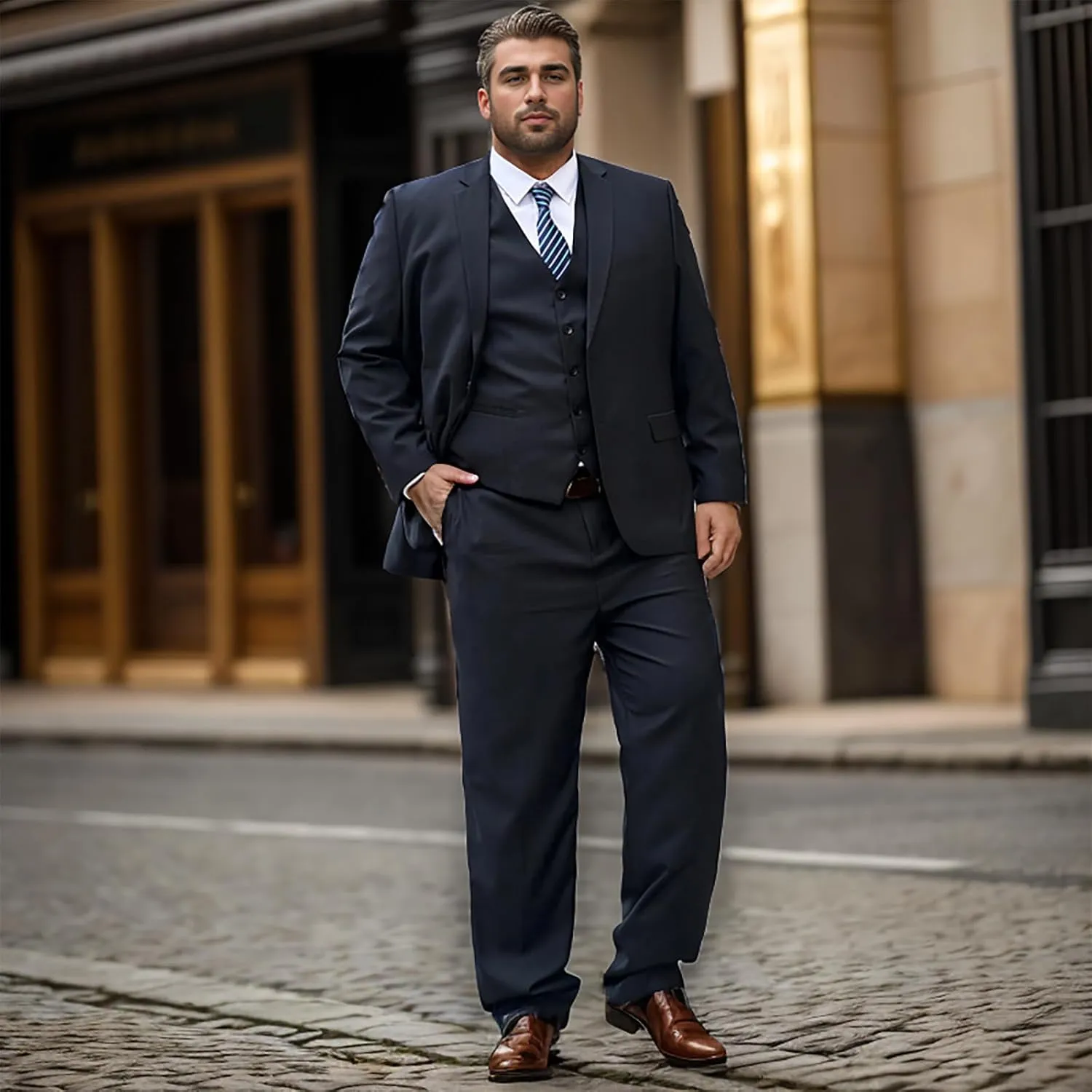 Plus Size Mens Suits 3 Pieces Set for Father Big Belly Blazer Vest Pants