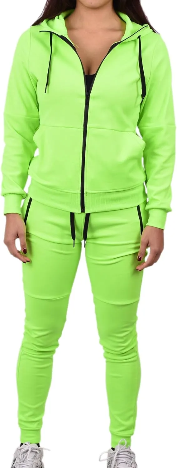 Riflessi Women's Athletic Sports Casual 2 Piece Solid Color Tracksuit Hoodie Jogger Pants Sweatsuit Set