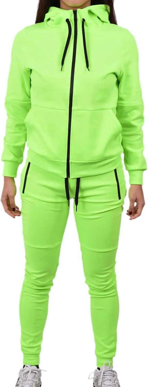 Riflessi Women's Athletic Sports Casual 2 Piece Solid Color Tracksuit Hoodie Jogger Pants Sweatsuit Set