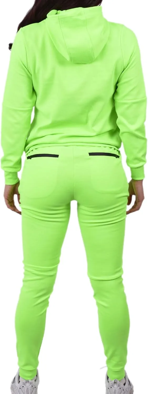 Riflessi Women's Athletic Sports Casual 2 Piece Solid Color Tracksuit Hoodie Jogger Pants Sweatsuit Set