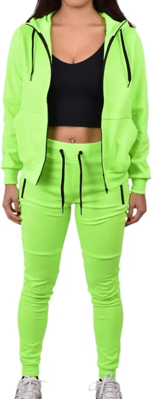 Riflessi Women's Athletic Sports Casual 2 Piece Solid Color Tracksuit Hoodie Jogger Pants Sweatsuit Set