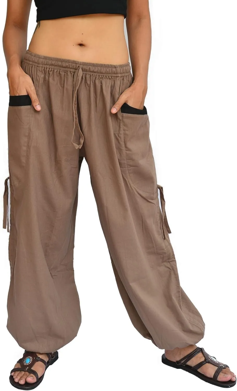 Sakoonee Yoga Lounge Pants Men Women Casual Baggy Trousers Adjustable Length 2 Pockets One Size, Elastic Waist