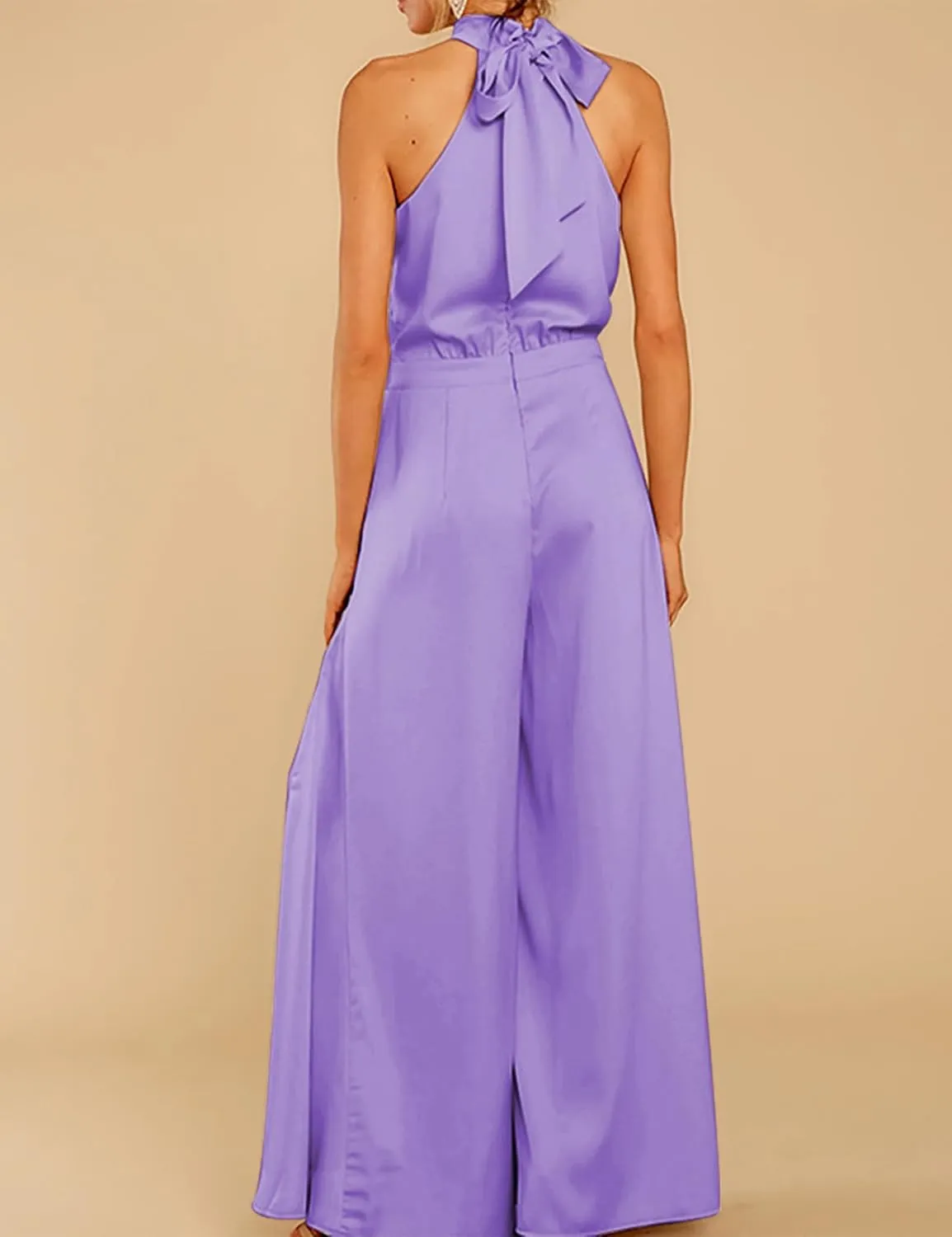 SDEER Womens Sleeveless Halter Tied Jumpsuit with Pockets High Waist Wide Leg Pants for Women