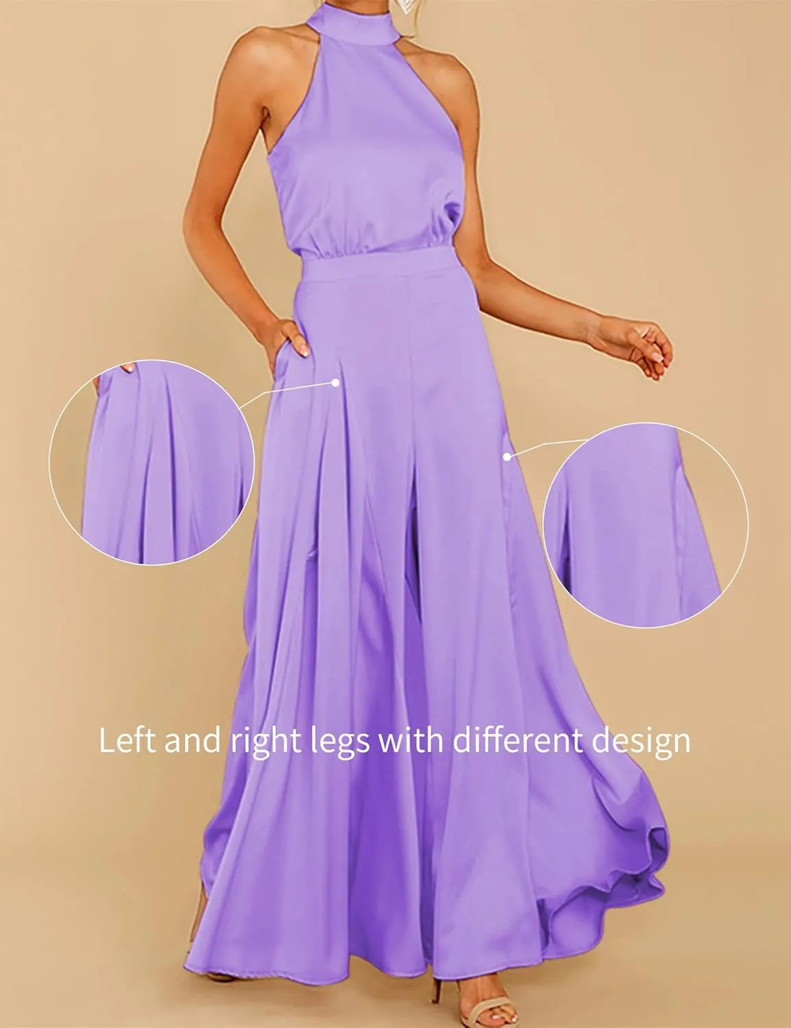 SDEER Womens Sleeveless Halter Tied Jumpsuit with Pockets High Waist Wide Leg Pants for Women