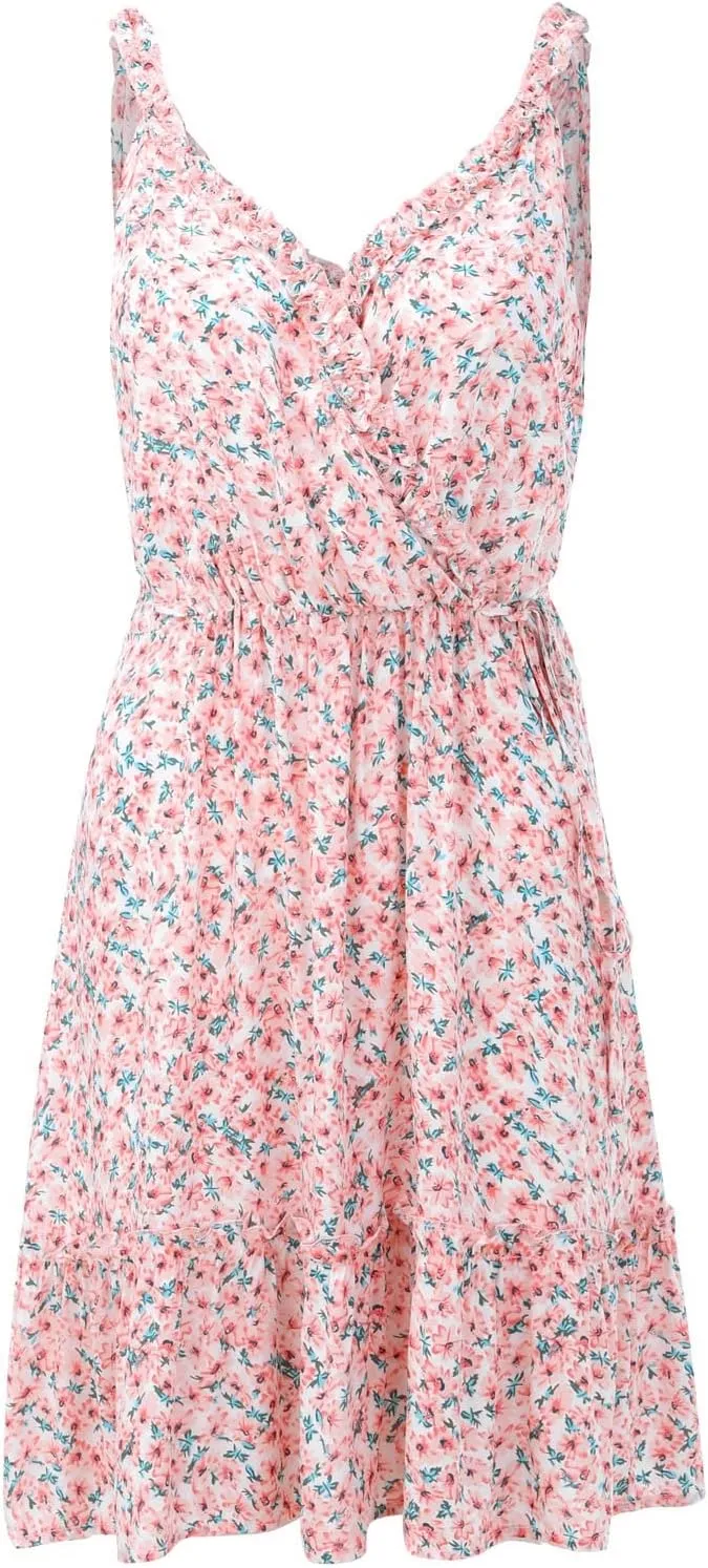 Shirt Dress Women's Dresses Summer Floral Printed Ruffle Hem Sleeveless V Neck Beach Mini Dress
