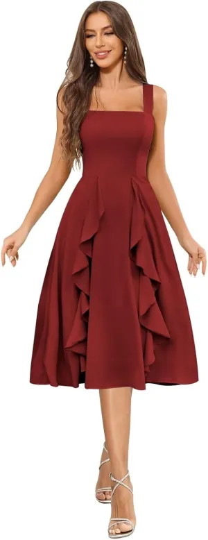 Short Ruffle Chiffon Bridesmaid Dresses for Women Square Neck Formal Evening Gowns
