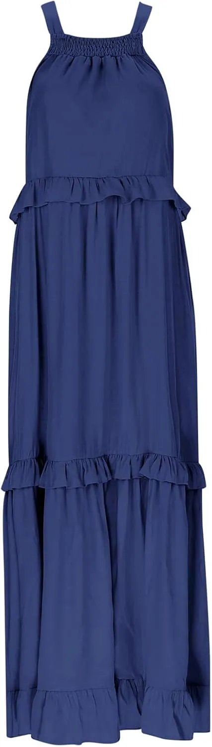 Spring Dresses for Women 2025, Womens Summer Dress Sleeveless Halter Layered Ruffles Casual Boho Flowy Maxi Dress