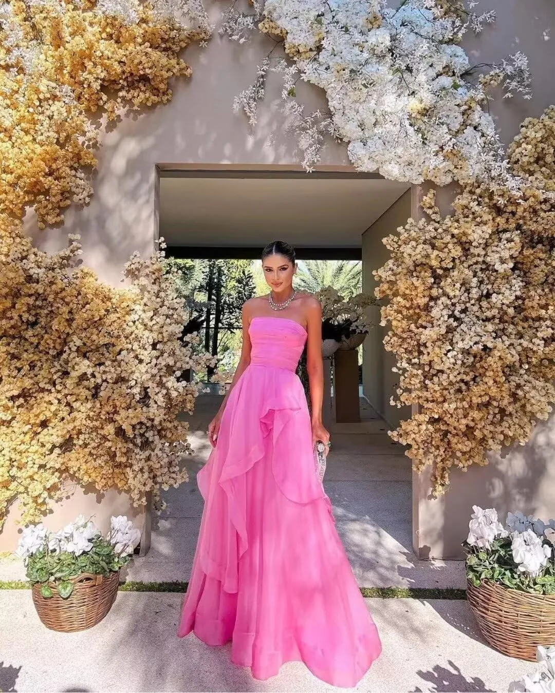 Strapless Prom Dresses 2024 A Line Ball Gown Chiffon Sleeveless Elegant Formal Evening Party Gowns