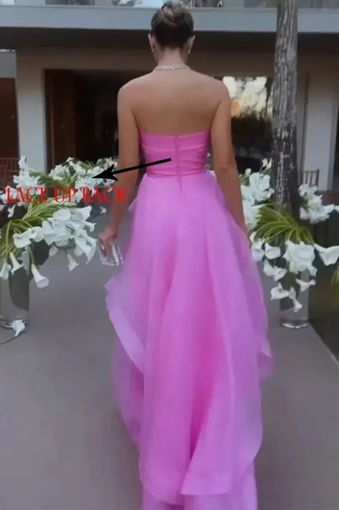 Strapless Prom Dresses 2024 A Line Ball Gown Chiffon Sleeveless Elegant Formal Evening Party Gowns