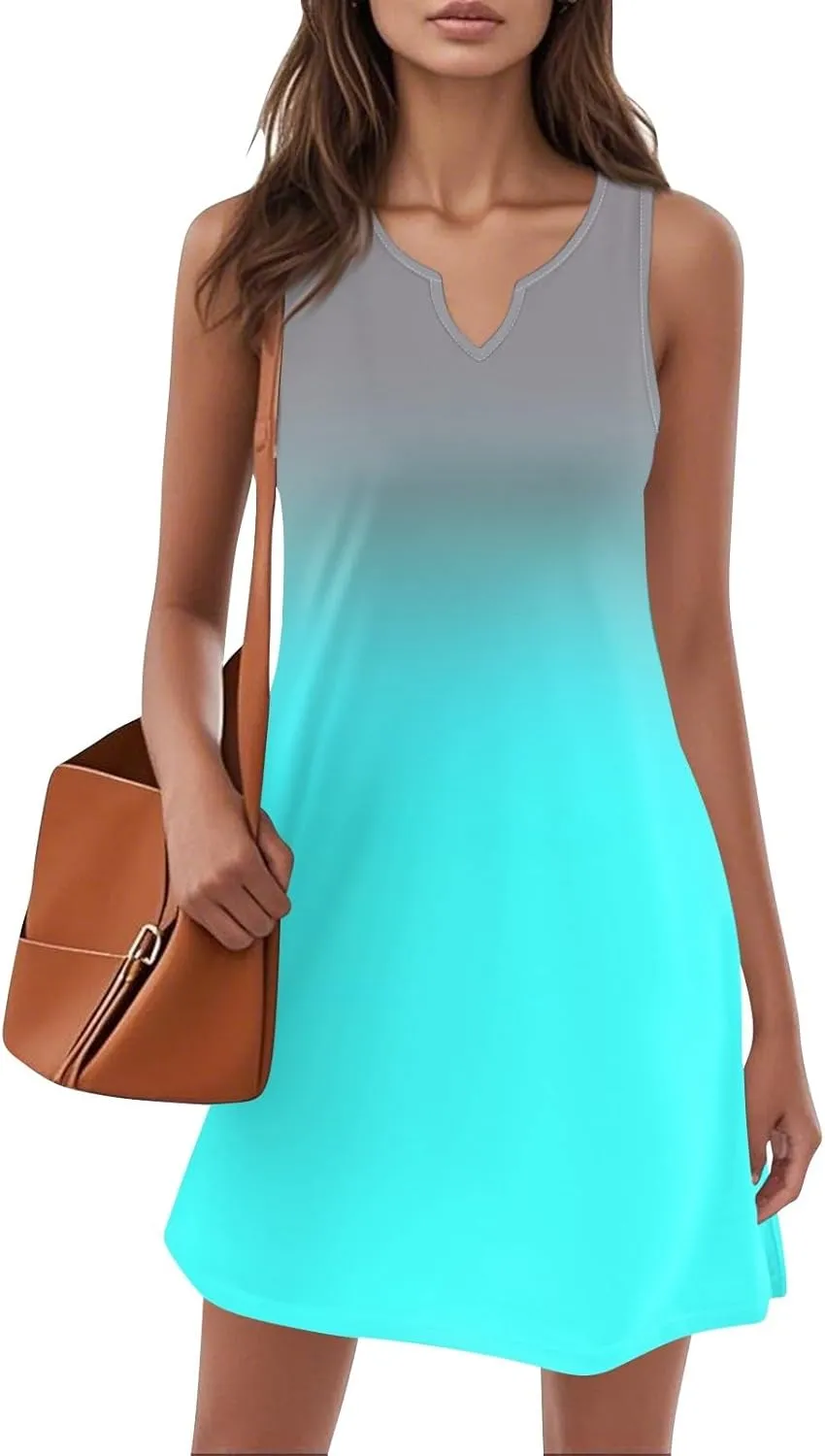 Summer Dresses for Women 2025 Casual A Line Sundress Sleeveless Crew Neck Beach Vacation Dress Printed Tank Dress