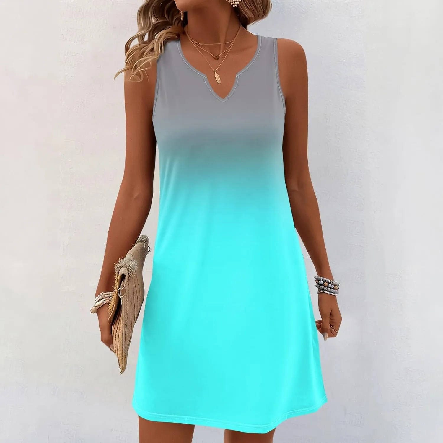 Summer Dresses for Women 2025 Casual A Line Sundress Sleeveless Crew Neck Beach Vacation Dress Printed Tank Dress