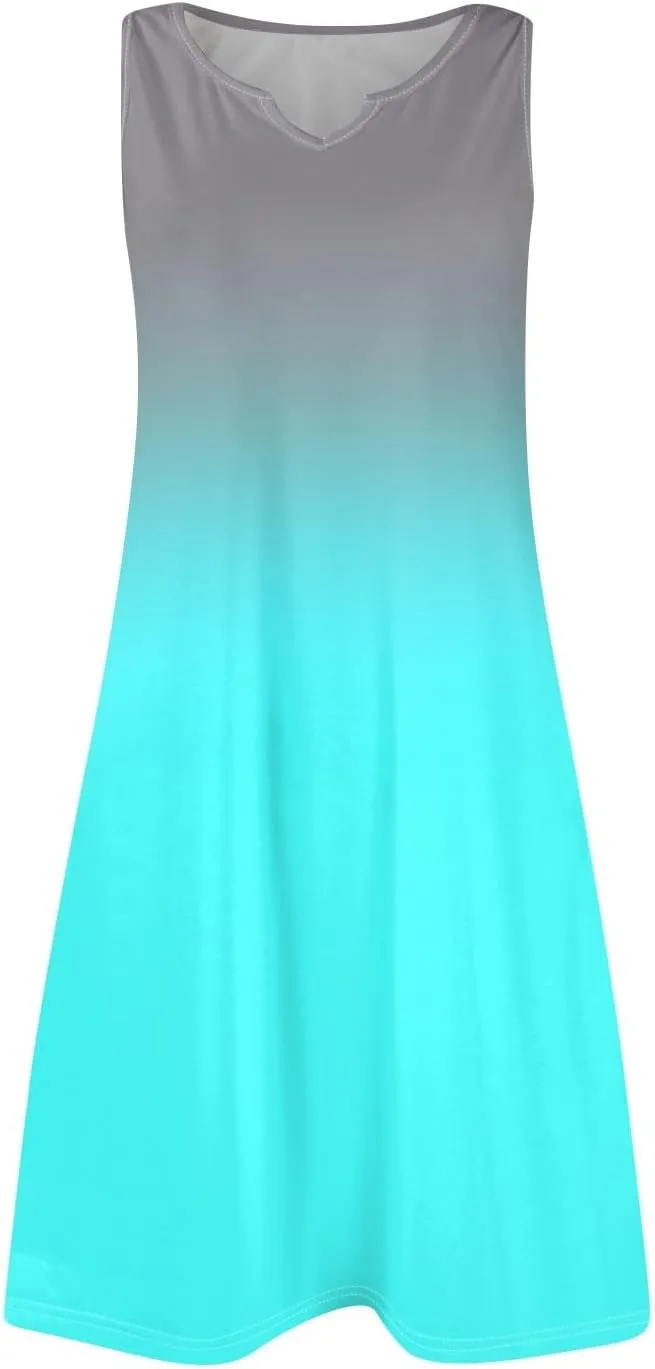 Summer Dresses for Women 2025 Casual A Line Sundress Sleeveless Crew Neck Beach Vacation Dress Printed Tank Dress