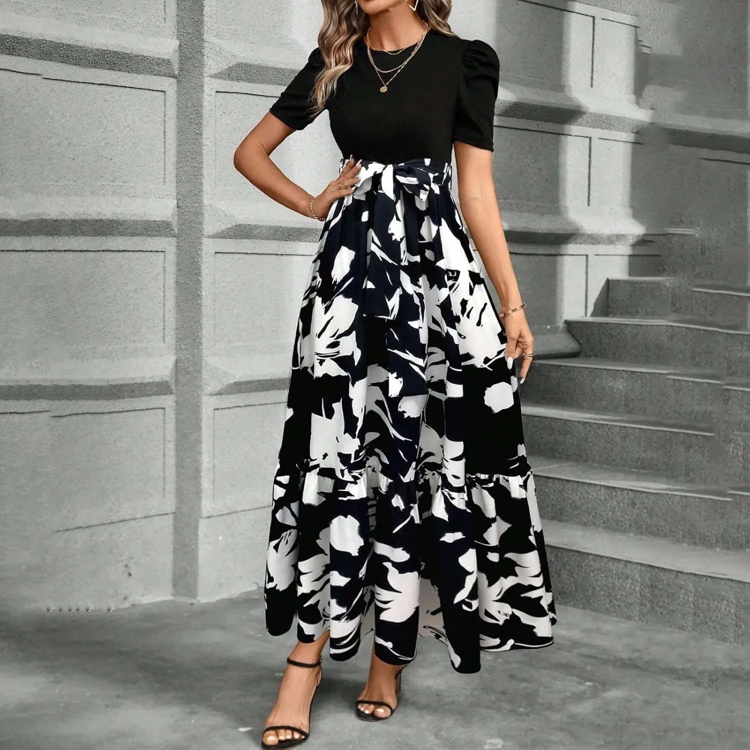 Summer Dresses for Women 2025 Trendy Summer Tiered Elastic High Waisted Floral Skirt Long Elastic High Waist Skirts