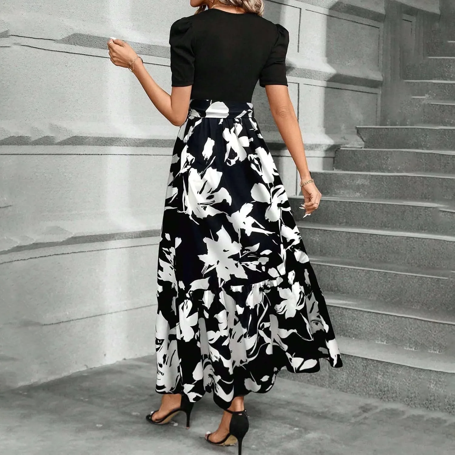 Summer Dresses for Women 2025 Trendy Summer Tiered Elastic High Waisted Floral Skirt Long Elastic High Waist Skirts