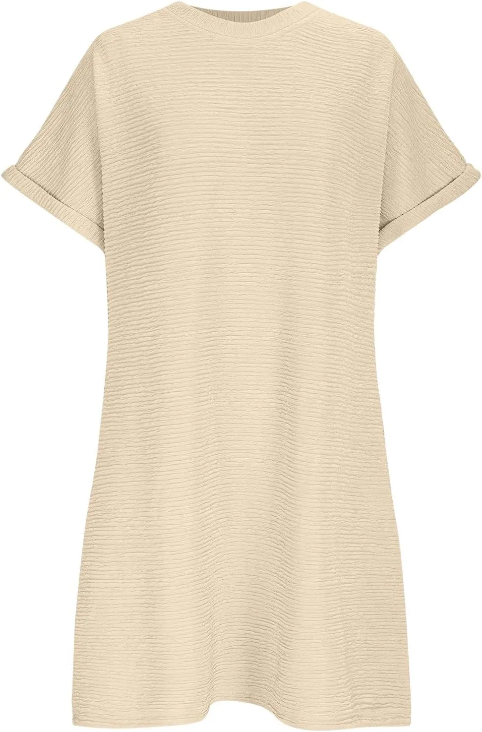 Summer Dresses for Women Plus Size Trendy Loose Fit Textured Chiffon Mini Dress Fashion Short Sleeve Round Neck Dress