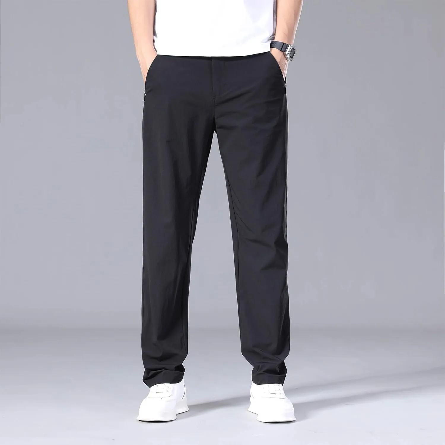 Summer Pants for Men Trendy Relaxed Fit Thin Lightweight Outdoor Golf Trousers Expandable Waist Pant with Zip Pockets