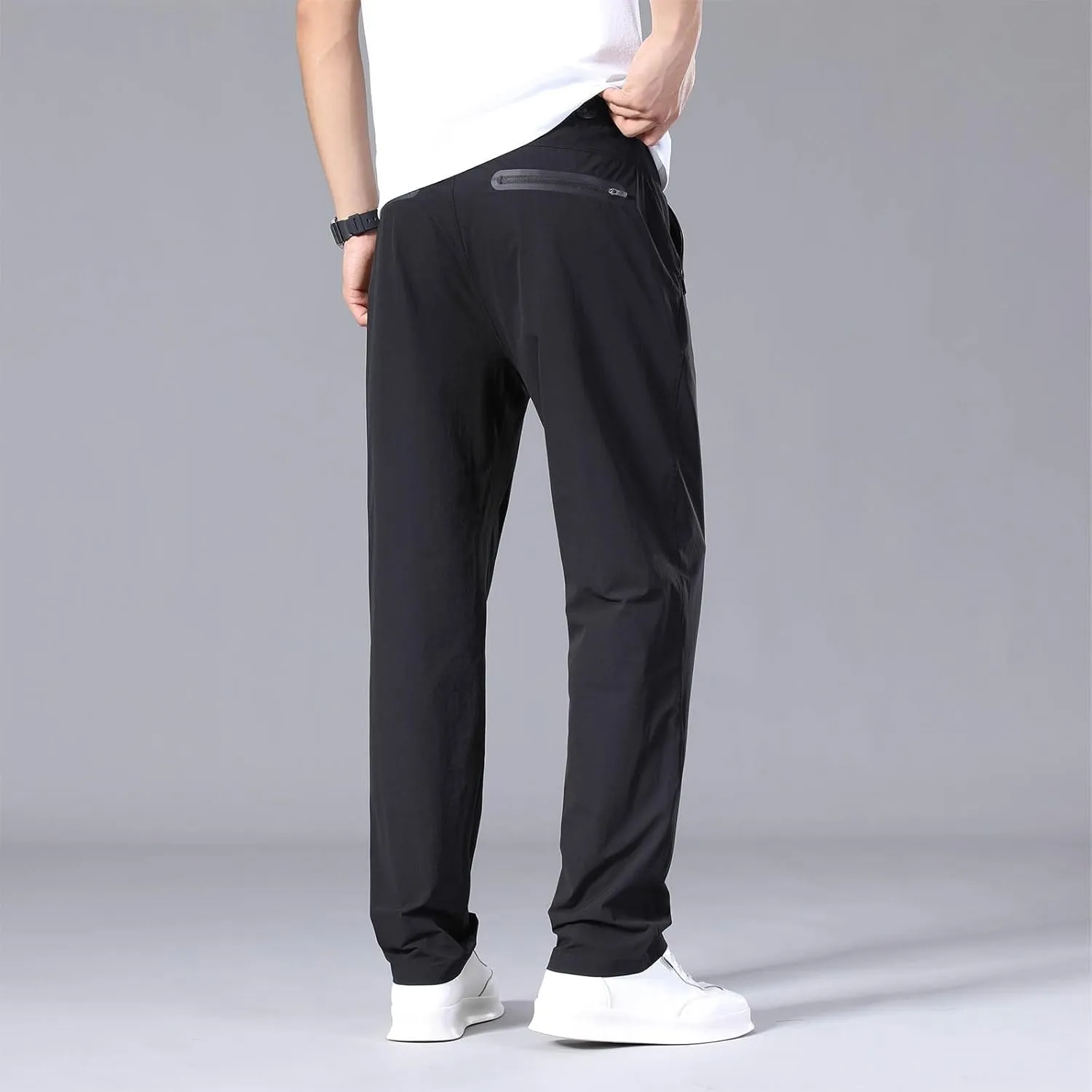 Summer Pants for Men Trendy Relaxed Fit Thin Lightweight Outdoor Golf Trousers Expandable Waist Pant with Zip Pockets