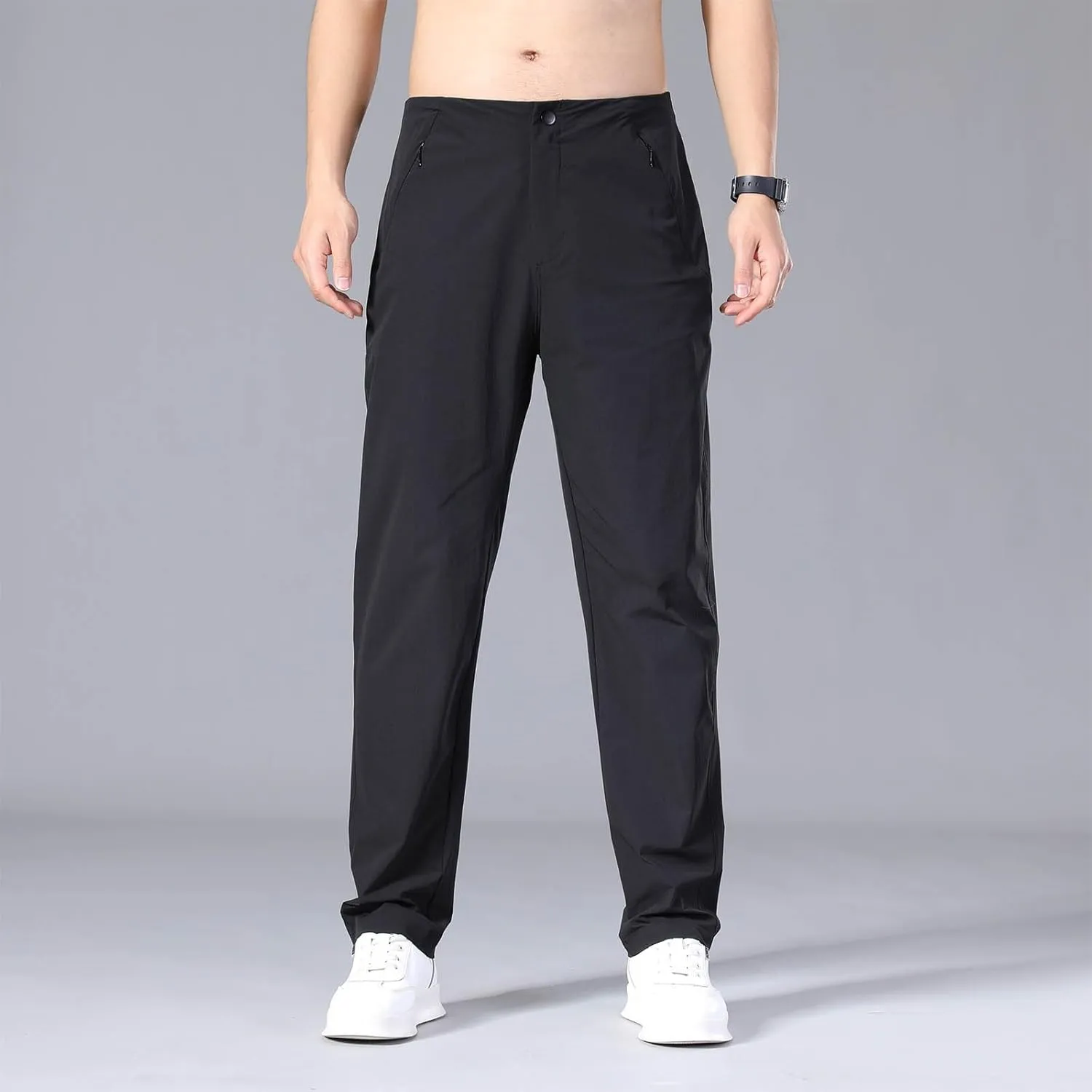 Summer Pants for Men Trendy Relaxed Fit Thin Lightweight Outdoor Golf Trousers Expandable Waist Pant with Zip Pockets