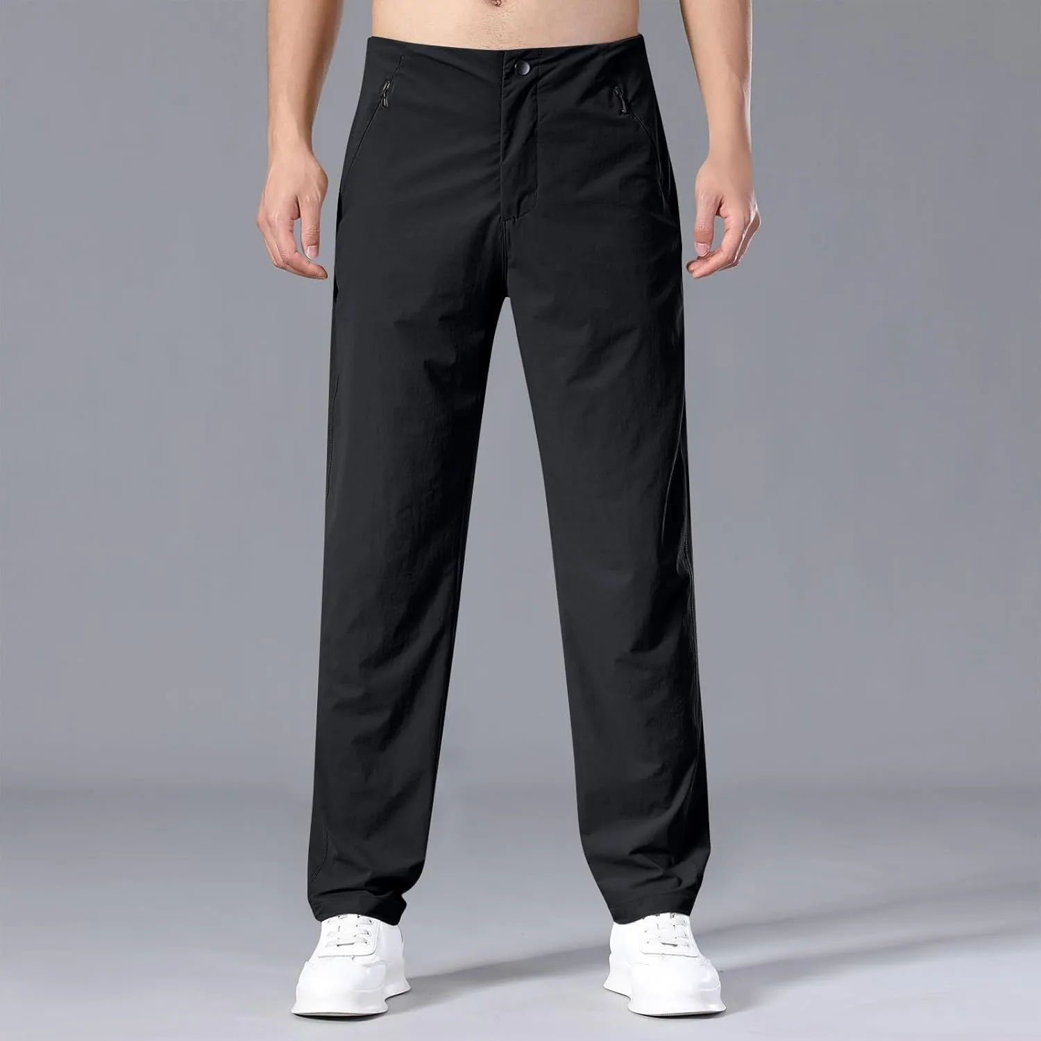 Summer Pants for Men Trendy Relaxed Fit Thin Lightweight Outdoor Golf Trousers Expandable Waist Pant with Zip Pockets