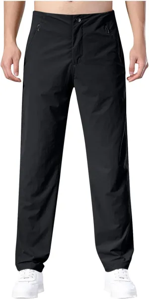 Summer Pants for Men Trendy Relaxed Fit Thin Lightweight Outdoor Golf Trousers Expandable Waist Pant with Zip Pockets
