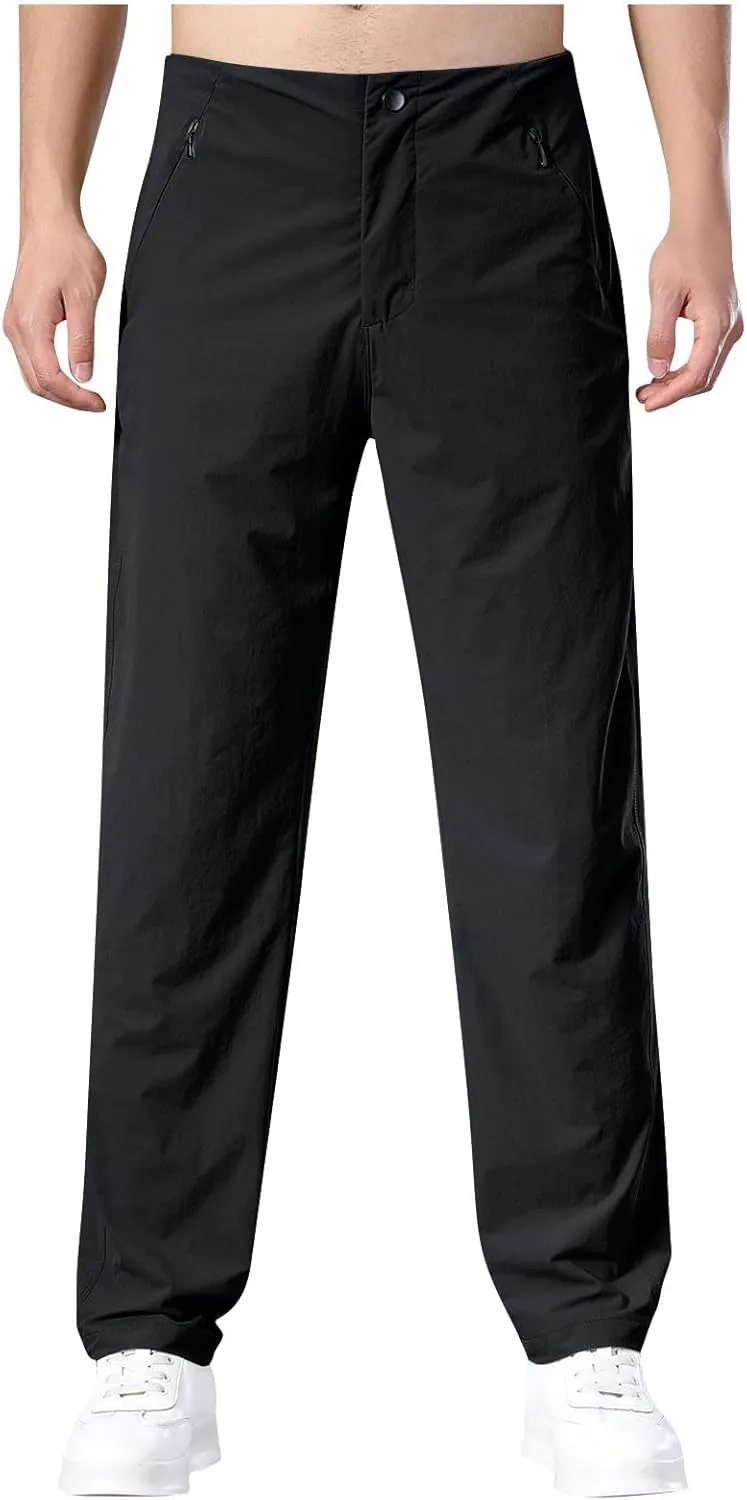 Summer Pants for Men Trendy Relaxed Fit Thin Lightweight Outdoor Golf Trousers Expandable Waist Pant with Zip Pockets