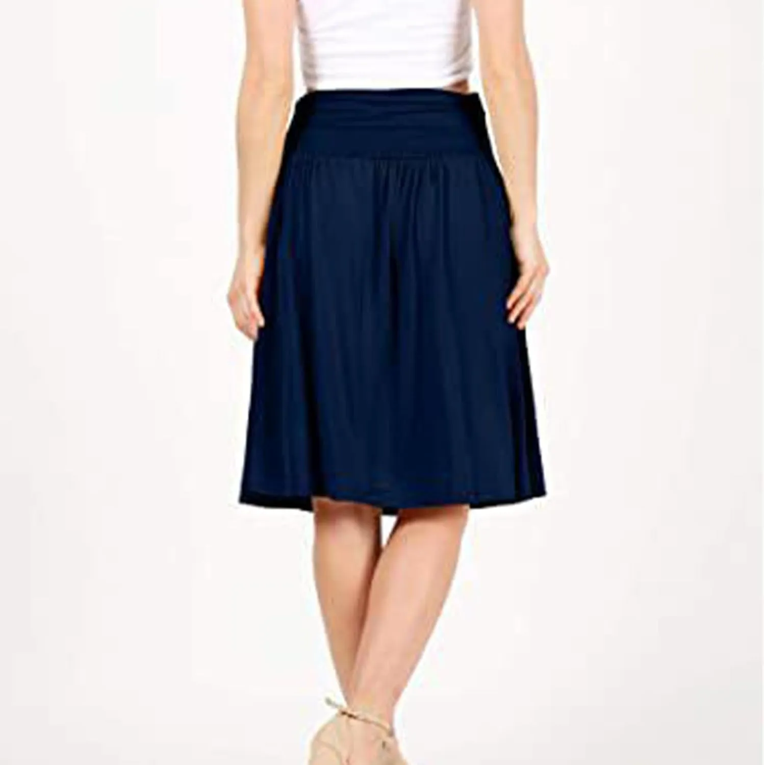 Summer Skirts for Women Regular and Plus Size Skirt with Pockets The Knee Length Ruched Flowy Midi Skirt