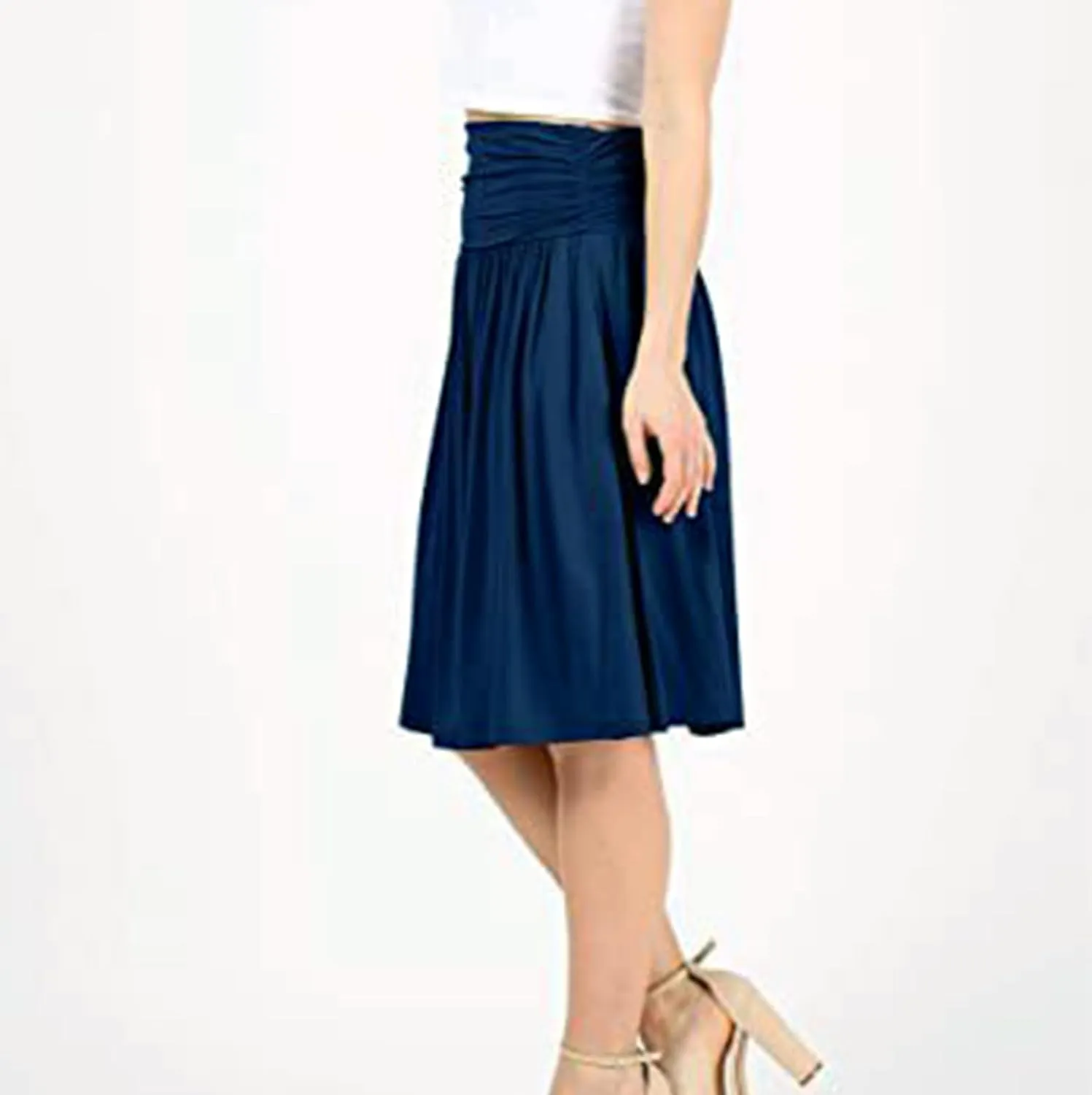 Summer Skirts for Women Regular and Plus Size Skirt with Pockets The Knee Length Ruched Flowy Midi Skirt