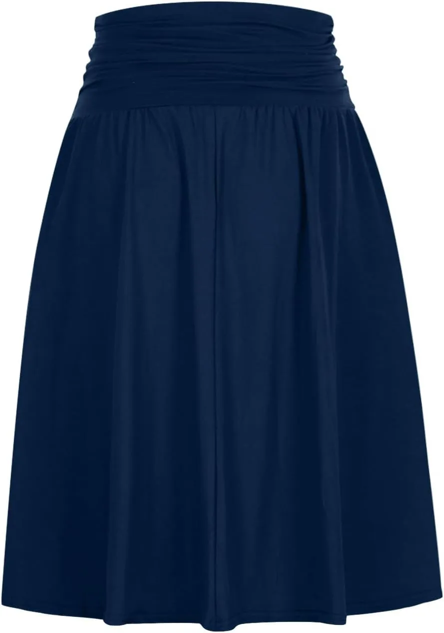 Summer Skirts for Women Regular and Plus Size Skirt with Pockets The Knee Length Ruched Flowy Midi Skirt