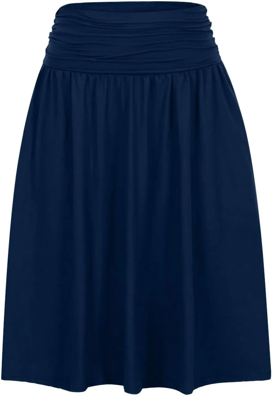 Summer Skirts for Women Regular and Plus Size Skirt with Pockets The Knee Length Ruched Flowy Midi Skirt