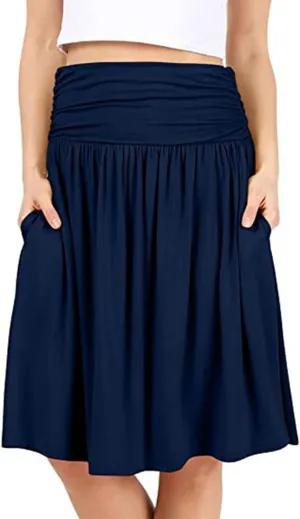 Summer Skirts for Women Regular and Plus Size Skirt with Pockets The Knee Length Ruched Flowy Midi Skirt