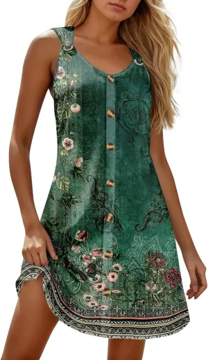 Sundresses for Women 2025 Vacation Resort Dresses Beach Swimsuit Coverups Button Down Sleeveless Spring Summer Dress