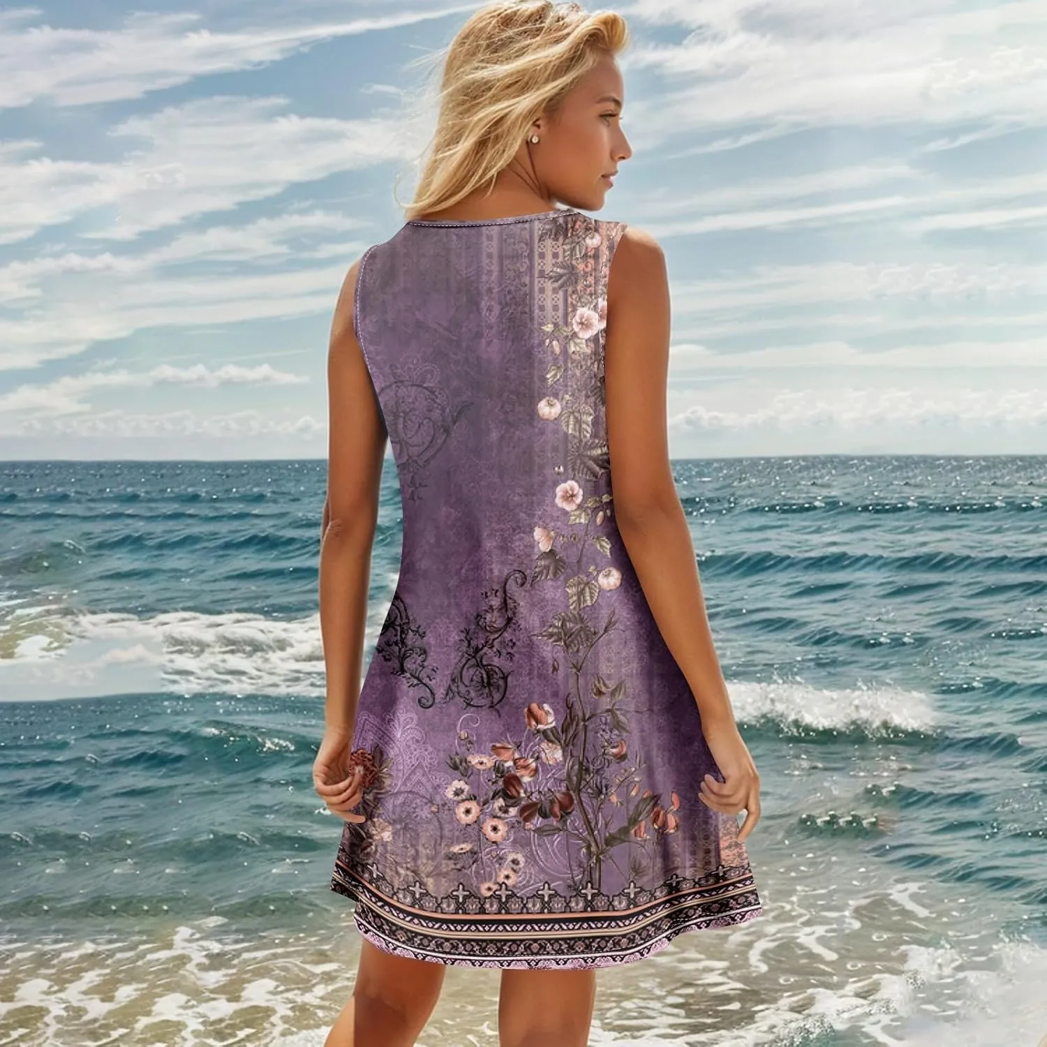 Sundresses for Women 2025 Vacation Resort Dresses Beach Swimsuit Coverups Button Down Sleeveless Spring Summer Dress