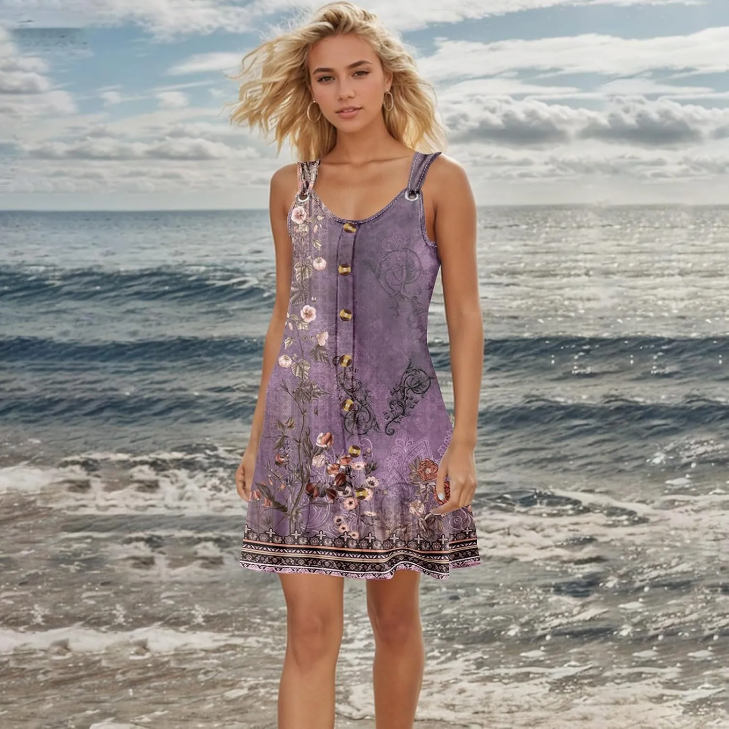 Sundresses for Women 2025 Vacation Resort Dresses Beach Swimsuit Coverups Button Down Sleeveless Spring Summer Dress