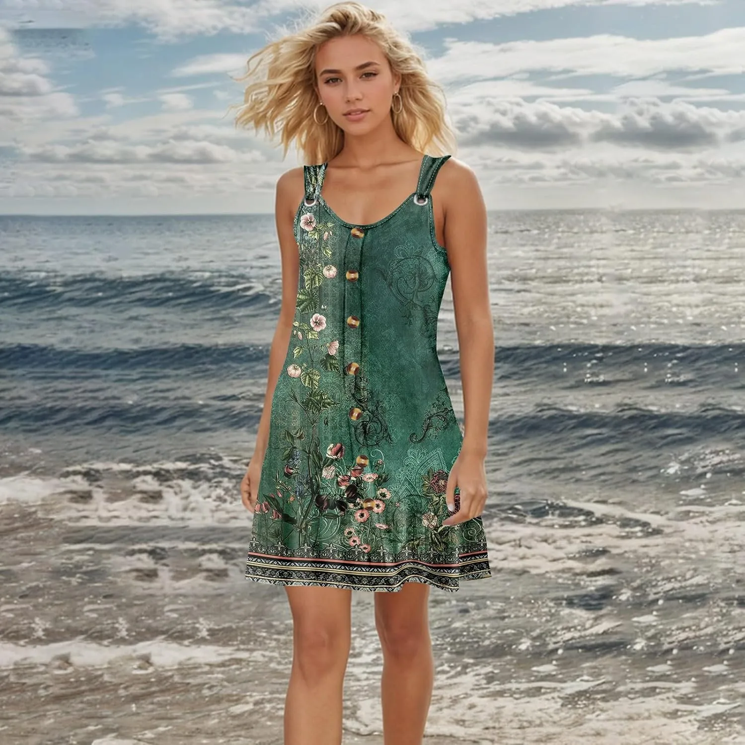 Sundresses for Women 2025 Vacation Resort Dresses Beach Swimsuit Coverups Button Down Sleeveless Spring Summer Dress