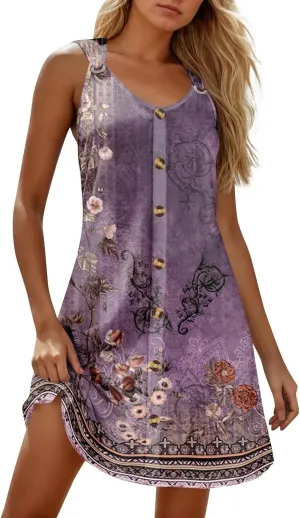 Sundresses for Women 2025 Vacation Resort Dresses Beach Swimsuit Coverups Button Down Sleeveless Spring Summer Dress