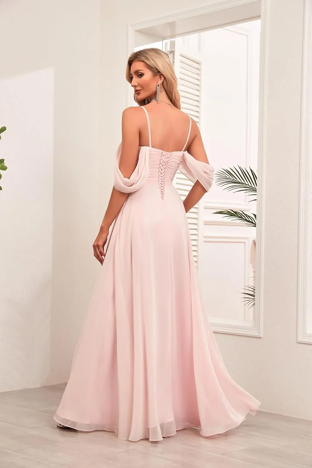 Sweetheart Bridesmaid Dresses with Pockets A-Line Long Chiffon Formal Party Dresses with Slit HS015