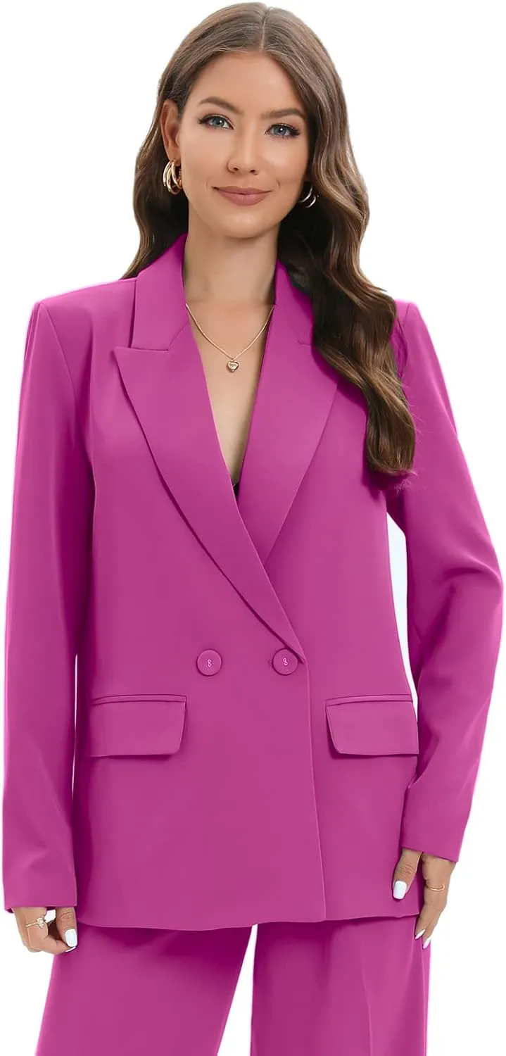 TRNY Women's Oversized Double-Breasted Suit Blazer Jacket Long Sleeve Casual Boyfriend Style Work Office Blazer with Pockets