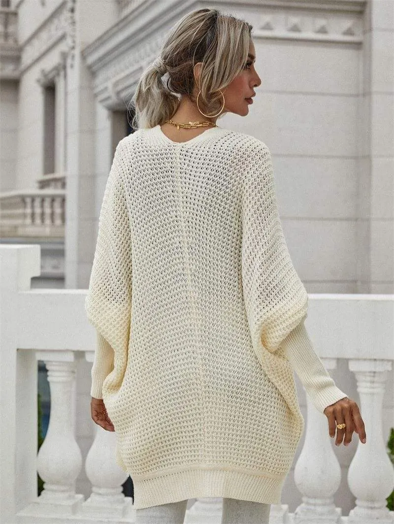 Waffle Knit Open Front Cardigan Sweater