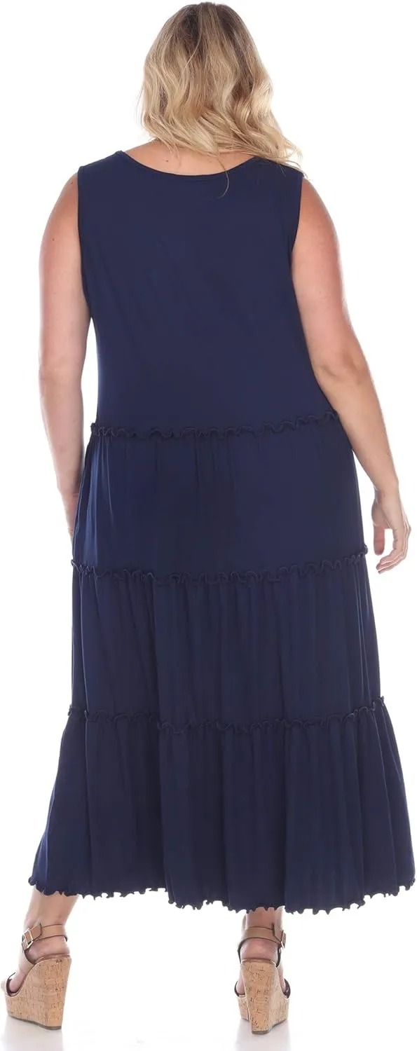 white mark Women's Plus Size Scoop Neck Tiered Midi Dress